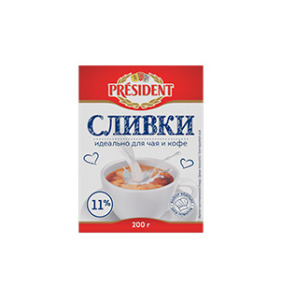 Сливки питьевые ультрапаст. 11% President 200гр Слим Брик