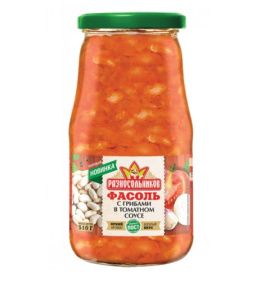 Фасоль с грибами в томатном соусе ТМ Разносольников 510гр 1/8