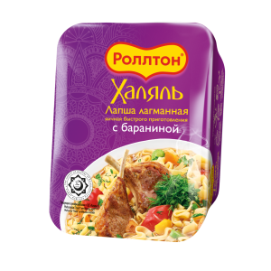 Лапша Лагманная Халяль в тарелке с бараниной Роллтон 90 г.