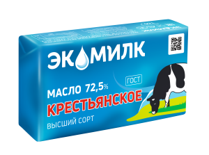 Масло сладко-сливочное Крестьянское несолёное 72,5% 160г Экомилк 1/13