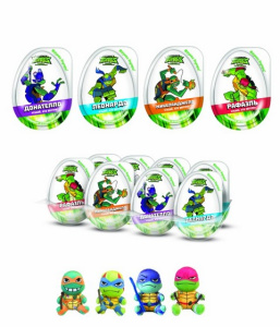 Большое пластиковое яйцо с игрушкой и мармеладом Черепашки-ниндзя (8шт*15гр)