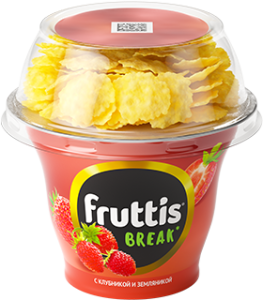 Йогурт FRUTTIS клубн/землян. с хлопьями 2,5% 165г+10г стак(12/1)