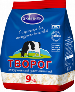 Творог натур. рассып. 9% Экомилк 350гр 1/6