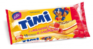 Пирожное бисквитное "Тими" с малиной и сливками (6*20*33г)