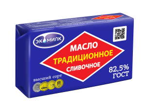 Масло сладко-сливочное Традиционное несолёное 82,5% 160г Экомилк 1/13