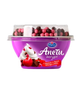 Йогурт Пломбир шок.шарики с вишневым вкусом 5,0% ст 105г Савушкин(6/1)