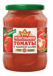Томаты в томатной заливке ТМ Разносольников 680гр ГОСТ 1/8