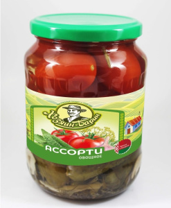 Ассорти Огурцы/Помидоры пастер. Хозяин-Барин 680гр стекло (1/8)