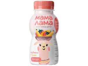Мама Лама с клубникой и бананом 2,5% 200г Йогурт питьевой