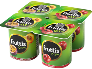 Йогурт FRUTTIS легкий персик-марак/вишня 0,1% 4*110г(24/4)