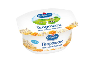 Паста твор. десерт.мак/изюм/бисквит 3,5% пс/с 120г Савушкин(8/1)