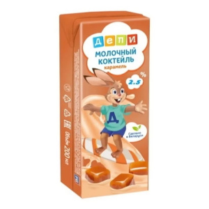 Коктейль молочный стер. ДЕПИ Карамель 2,5% тетра-брик с труб. 210гр