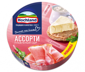 Сыр плавл. Ассорти (Сливочный и Бекон) 140гр Hochland (10/1) красное
