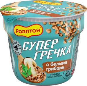 Каша гречневая с белыми грибами Супер гречка Роллтон 45гр стакан