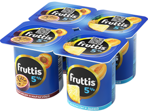 Йогурт FRUTTIS Слив.Лаком.перс-марак/ананас-дыня 5% 4*115г(24/4)