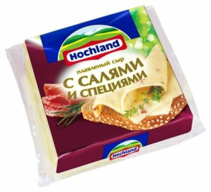 Сыр плавл. ломт. Салями 150гр Hochland Ш/Б (9/1)