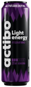 Напиток "Ягодный микс"  ACTIBO Light Energy 0.45 л. Ж/Б тонизирующий сильногаз. Б/А