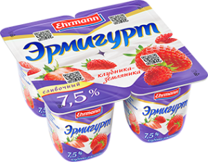 Эрмигурт Экстра слив.Клубника-Земляника 7,5% 4*100г(24/4)