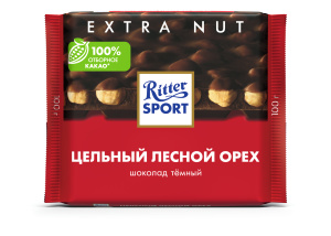 Шоколад горьк.с цельн.обжар орехом лещины 100гр EXTRA NUT Риттер Спорт