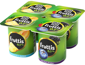 Йогурт FRUTTIS легкий ананас-дыня/лесн.ягода 0,1% 4*110г(24/4)
