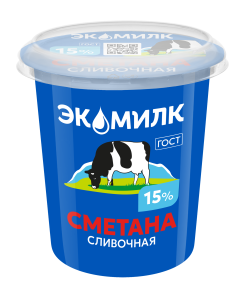 Сметана Экомилк 15% 300гр 1/12