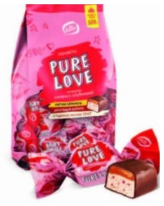Конфеты "Pure Love" со вкусом сливки с клубникой 500г