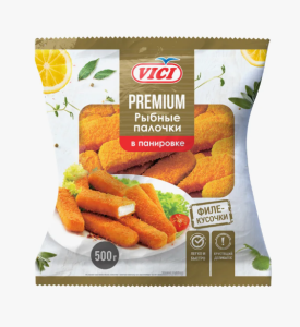 Палочки Рубленные рыбные из фарша минтая в панировке Premium 500гр Vici 1/7