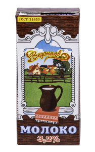 Молоко ультрапаст. 3,2% 1л Вкусняев