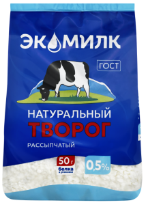 Творог обезжир. натур. рассып. Экомилк 350гр 1/6
