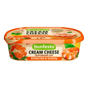 Сыр творожный Кремчиз воздушный Креветка с Зеленью 65% 140гр Bonfesto