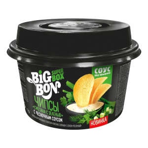 Чипсы Сметана и зелень с соусом Чесночный Snack Box  BigBon (чашка) 105гр