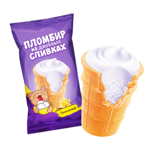 Стакан ваф. Пломбир На двойных сливках ваниль 70гр (24шт/кор)