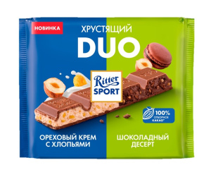 Шоколад молоч. Хрустящий DUO 200гр Риттер Спорт