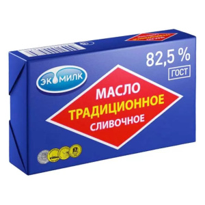 Масло сладко-сливочное Традиционное несолёное 82,5% 330г Экомилк 1/8
