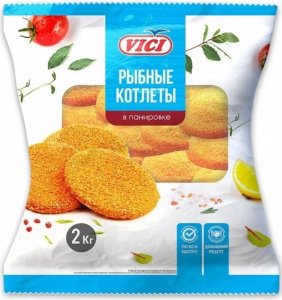 Котлеты из фарша рыбного в панировке обжар. зам. 2кг Vici