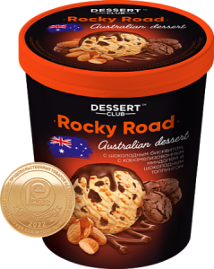 Ведро Dessert club Rocky road слив. с вар. сгущ. с шок. бискв. с шок-минд. топпингом 480гр 6шт/кор
