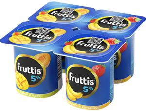 Йогурт FRUTTIS Слив.Лаком.дыня-манго/банан-клубн 5% 4*115г(24/4)