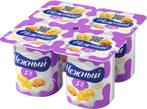 Йогурт "Нежный" с соком абрикоса-манго 5%,100 г, (24/4), (Кампина)
