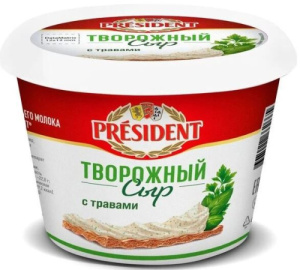 Сыр творожный С травами Президент 140гр