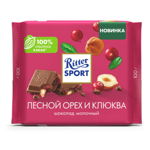 Шоколад молоч. Лесной орех и клюква 100гр