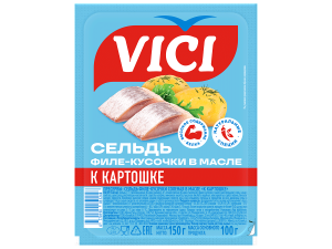Сельдь филе-кусочки солён. в масле К Картошечке 150гр Vici 1/6