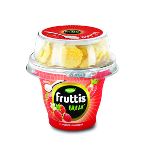 Йогурт FRUTTIS клубн/землян. с хлопьями 2,5% 165г+10г стак(12/1)