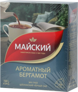 Чай Майский Ароматный Бергамот пакет черный 100 пакет 150гр