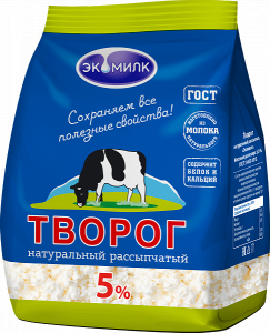 Творог натур. рассып. 5% Экомилк 350гр 1/6