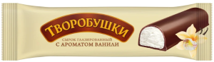 Сырок глазированный ТВОРОБУШКИ с ароматом ВАНИЛИ в тёмной глазури 20% 40гр