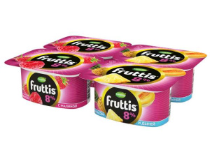 Йогурт FRUTTIS Супер Экстра.малина./ананас-дыня 8% 4*115г(16/4)_