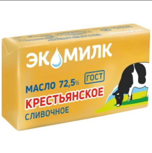 Масло сладко-сливочное Крестьянское несолёное 72,5% 160г Экомилк 1/13