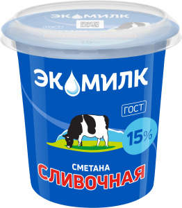 Сметана Экомилк 15% 300гр 1/12